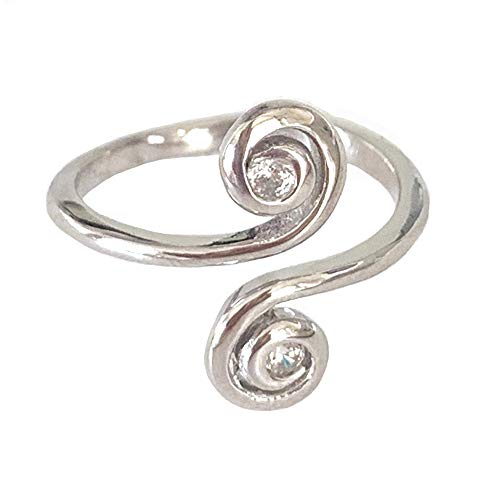 Toe Ring | Swirl .925 Sterling Silver & Cubic Zirconia | Front Adjustable Ring For Foot Or Midi #TOP16