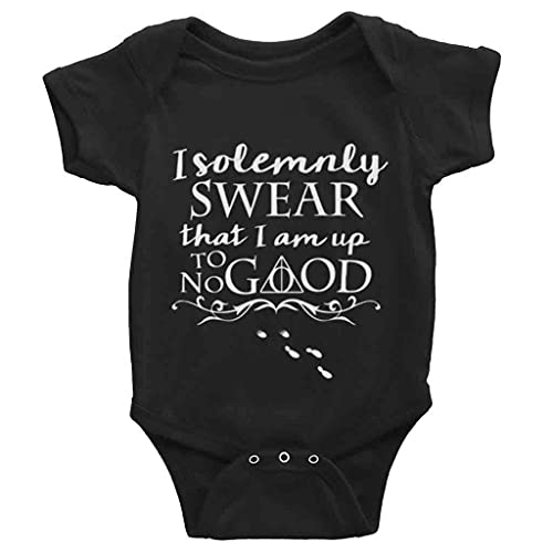 Image of Yeavomeny I Solemnly Swear That I am Up to No Good Cute Baby Short Sleeve s Birth Announcement Bodysuit Unisex Black