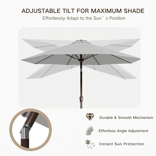 Kingdura 10FT Outdoor Patio Umbrella, Round Market Table Umbrella with Push‑Button Tilt and Crank Lift, 8 Sturdy Metal Ribs, UV50+ Protection Canopy for Backyard, Lawn, Deck, Poolside, Garden (Light grey) by Kingdura - Used condition - Image 3
