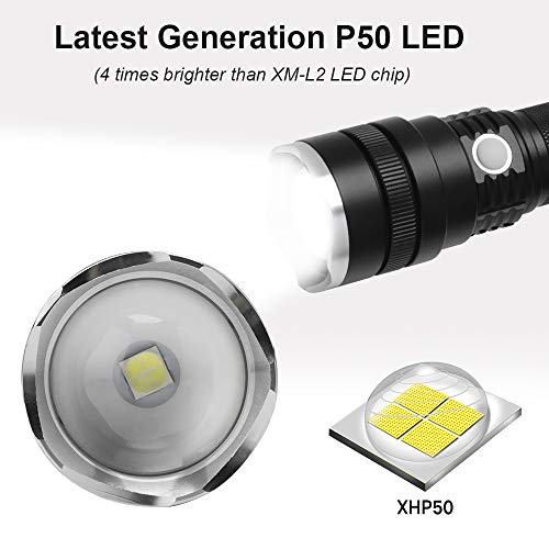 Powerful Flashlights Super Bright P50 LED Rechargeable Flashlight, LUXNOVAQ USB Zoomable Hand Torch Light 6000 Lumen Waterproof Tactical Flashlight with Battery & 3 Modes Best for Outdoor Camping - Thumbnail 6