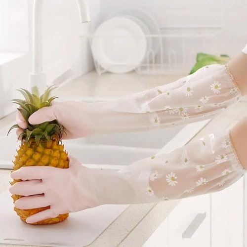 Image of Heavy Duty Hand Gloves For Dishwashing, Gardening, Kitchen Cleaning Non-Slippery & Durable Long Elbow Length(Inner Cotton Lining For Comfort) (Peach)