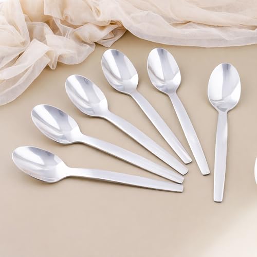 Image of Culinex Premium 7.9 inch Stainless Steel Dinner Spoon Set of 6 for Dining Table, Kitchen | Heavy, Rustproof Dishwasher Safe Silver Flatware by thinKitchen (Queen Series)