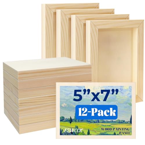Image of FSWCCK 12 Pack 5x7 Unfinished Wood Panels for Painting, Cradled Wood Canvas