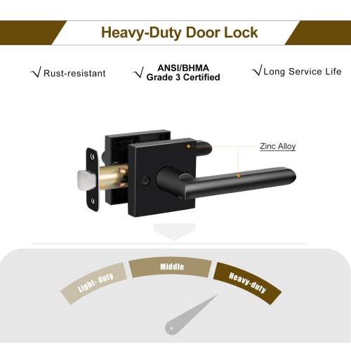 Hosom Black Door Handle Set, 6 Pack Heavy-Duty Interior Square Passage Door Lever, Hall/Closet Non-Locking Door Handles For Pantry Utility Room, Matte Black #TOP5