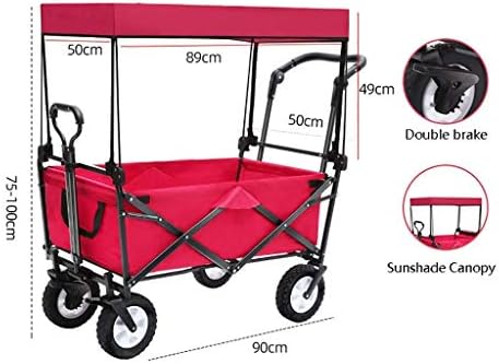 Miniatura 2 de Carrito de jardín plegable para el hogar, carrito resistente con toldo, carrito de compras multifunción para acampar al aire libre, playa, camión