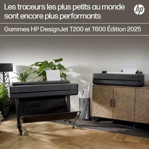 HP DesignJet T250 24, 61cm, Imprimante Grand Format, Traceur, Standard A4-A1, 76 Impressions A1/h, Wi-FI, Ethernet, USB, 2400x1200dpi, Métal recyclé, Version 2025, Garantie 2 Ans, Click, Noir