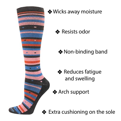 Image of Cherokee Unisex Knee High Compression Socks 15-20 mmHg, Arch Support, Moisture-Wicking, 1 Pair LXSUPPORT, Medium /Small, Onyx
