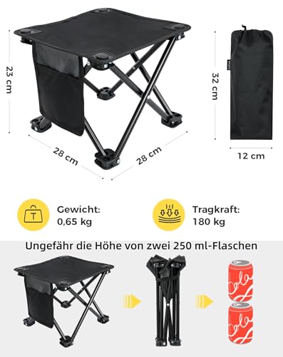 KingCamp Campinghocker 2er Set, Campinghocker Faltbar bis 180 kg Traglast Leichter, Hocker für Angeln und Camping Outdoor Picknick Garten mit Tragetasche