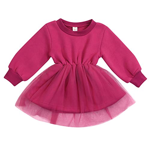 YOUNGER TREE Little Baby Girls Clothes Long Sleeve Tutu Dress Multilayer Ruffled Princess Party Dress Autumn Winter Outfits (Rose Red, 2-3T)