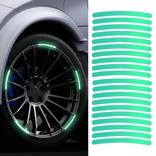 Image of 20PCS Reflective Car Wheel Decorative Stripe Stickers, Car Wheel Decals, Night Safety Warning Car Stickers, Anti-Scratch Reflective Rim Stickers Universal for Cars Motorcycles (Laser Luminous)