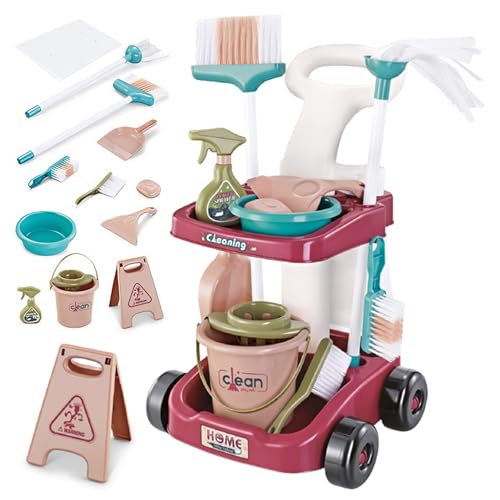 Générique Trousse de Nettoyage pour Enfants, Chariot Menage Enfant, pour Les Tout Petits avec Balai Vadrouille Plumeau Pelle Brosses Chiffon,Jouets De...