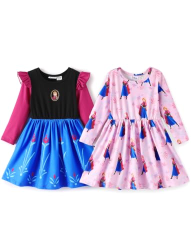 Disney Frozen Anna Girls Dresses 2 Pack Ruffle Long Sleeve Costume 3-4T