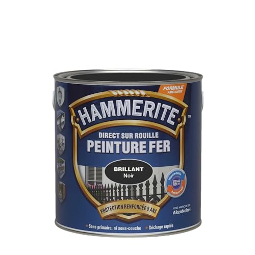 Hammerite Peinture Métal Direct sur Rouille - Anticorrosion, imperméable, direct sans sous-couche - Noir Laqué 2,5 L
