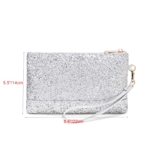 Image of Sparkling Glitter Evening Clutch Silver Bride Purse for Wedding Bling Clutch Handbag for Party