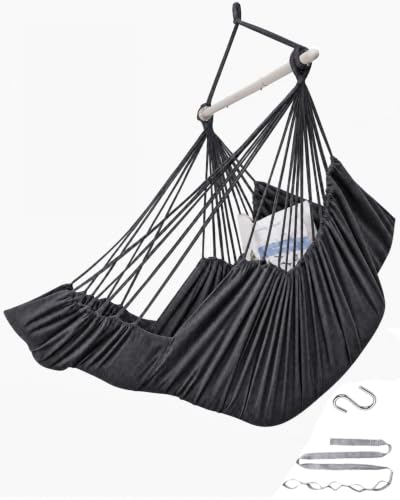 Image of ADVOKAIR Hammock Chair Swing 500lbs Steel Bar Multi-Size Bedroom&Porch | Anti-slip Rings, Adjustable Strap and S-hook, Easy Assembly, Indoor&Outdoor