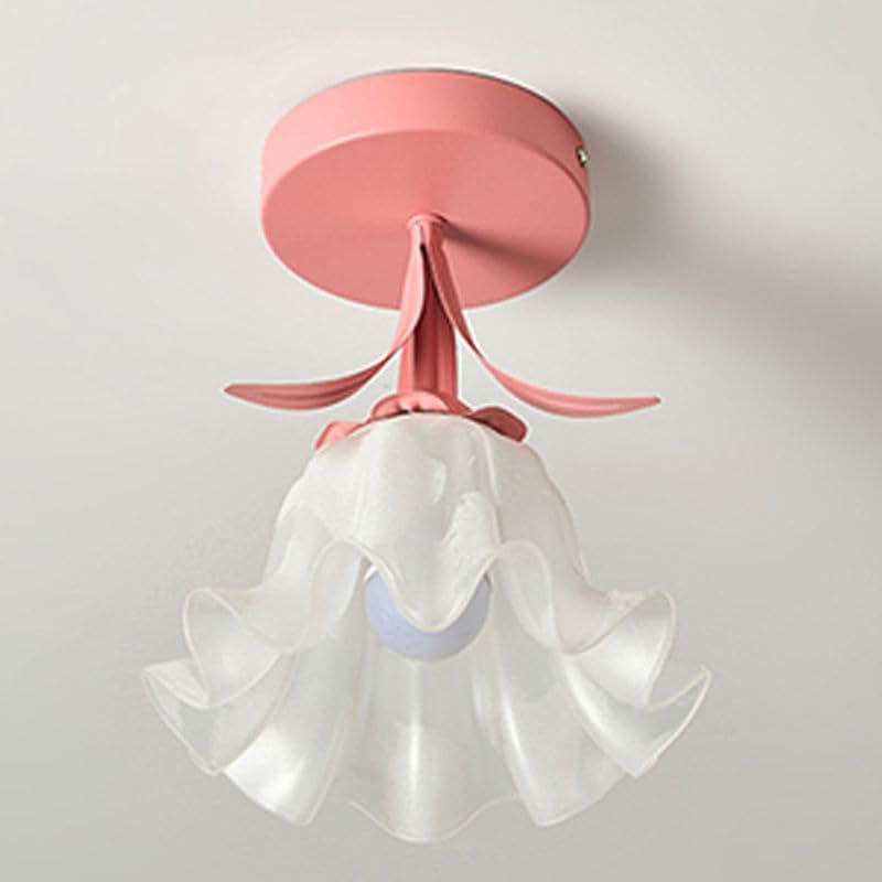 LITFAD Acrylic Semi Flush Mount Ceiling Light 1-Light Flower Shape Ceiling Lighting Mordern Close to Ceiling Light Fixture for Bedroom Hallway Living Room Dining, 110V-120V, Pink