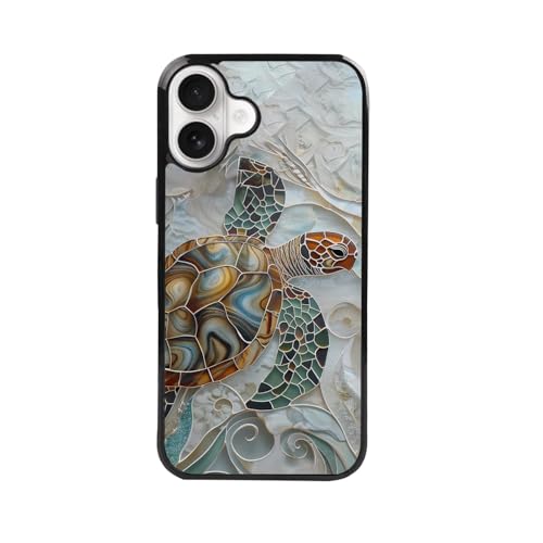 qizjio Stained Glass Sea Turtle Phone Case Shockproof Protective Shell Phone Cover for iPhone 16