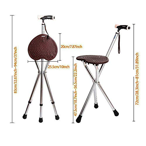 Walking Stick with Seat Folding - Walking Cane Seat 300 lbs Capacity with LED Light Adjustable Height for Elder Gift - Thumbnail 7