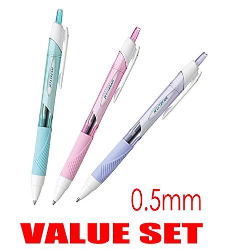 uni-ball Jetstream Extra Fine Point Click Retractable Roller Ball Pens,-Rubber Grip Type -0.5mm-Black Ink-Color Body Type-Sky Blue,Light Pink,Lavender Body- Each 1 Pen- Value Set of 3