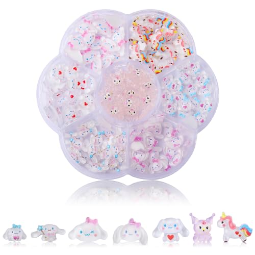 Image of 140 Pcs Nail Charms,7 Styles Kawaii 3D Flatback Cartoon White Series Charms for Nail Acrylic Slime Resin Charm for Cute DIY Nail Art Decorations Supplies,Hair Clips and Phone Cases Etc