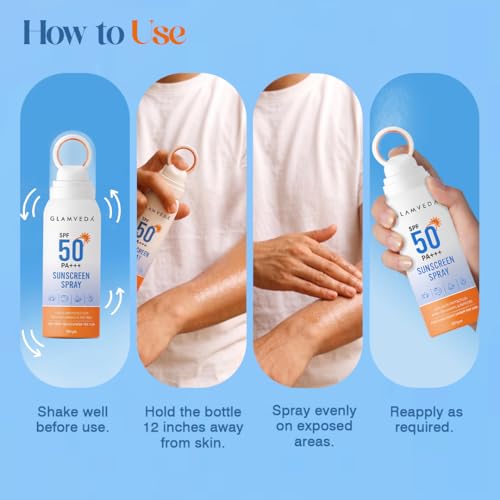 Image of Glamveda Body Sunscreen Spray SPF 50 PA+++, Broad Spectrum UVA /UVB and Blue Light Protection, With Ceramides Peptides and Niacinamide, Quick Absorbing Waterproof Formula, No White Cast, For Men and Women, 100 gm
