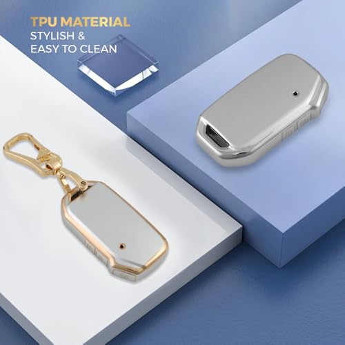 Image of Keyzone DTPU Key Cover & Alloy Keychain for Kia Carens Seltos, Sonet 2023 Onwards, 3 Button Smart Key (Silver)