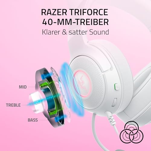 Razer Kraken Kitty V2 - Kabelgebundenes RGB-Headset mit Kitty Ohren für Gaming und Streaming (325 g, Triforce 40 mm Treiber, HyperClear Cardioid Mic, Surround Sound) Weiß