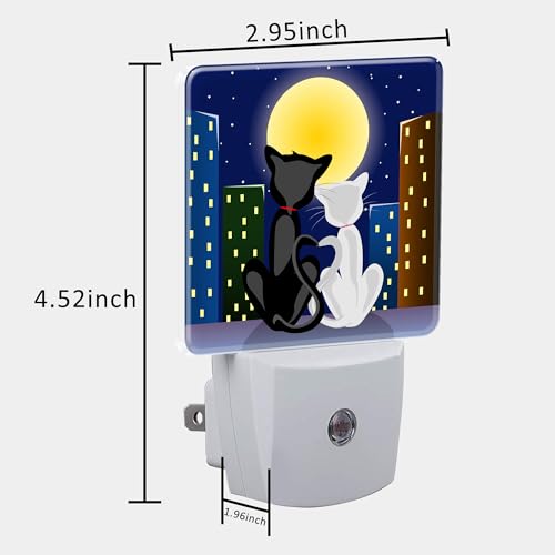 Image of Night Light for Kids Girls Boys, Romantic Couple Cats Under Moon LED Night Light Plug into Wall with Dusk to Dawn Sensor for Room Decor, Hallway, Kitchen, Bathroom, Nursery, Stairs