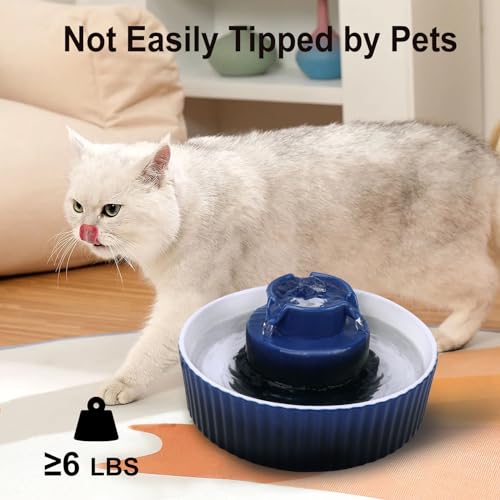 Image of Lawfery Ceramic Cat Water Fountain, 2.1L /71oz, Cat & Dog Fountain with 3 Carbon Filters and 2 Water Pumps, Dark Blue
