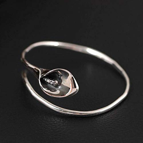 Xxff 925 Sterling Silver Open Bangle,Vintage Calla Lily Flower Adjustable Women Cuff Bracelets,Personality Fashion Delicate Designsmooth Jewelry, For Gift,Anniversary, Engagement, Party, Wedding #TOP3