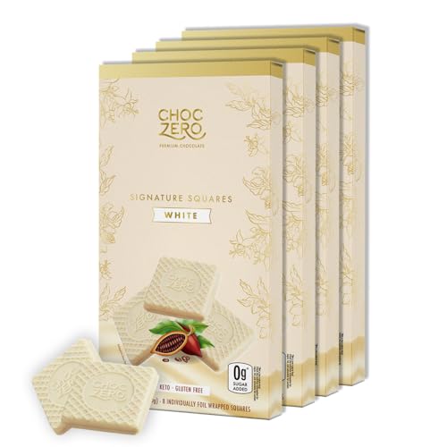ChocZero White Chocolate Squares, No Added Sugar, Smooth & Rich Low Carb Candy, No Sugar Alcohols, No Artificial Sweeteners, 3.2 Ounce (Pack of 4)