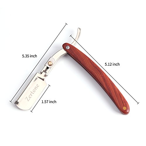 Zertone Straight Edge Razor Natural Wood Scale with 5 Double Edge Blades - Professional and Close Shaving - Manual Shaver, Barber Razor Blade (Aluminum) - Thumbnail 3