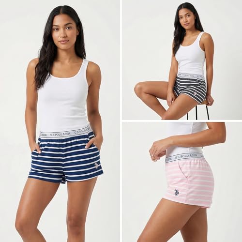 Image of U.S. POLO ASSN. Womens Pajama Shorts with Pockets, Elastic Waist Sleep Shorts for Women, Lounge Short