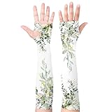 Buwuta Gardening Sleeves for Women Men Green Leaf Sleeves to Cover Arms Sleeves Anti-Scratch Farm Sun Protection Cooling Sleeves for Garden Sports, Large