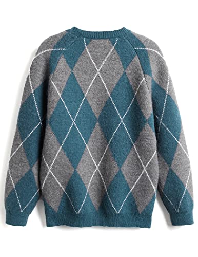 Arshiner Boys Long Sleeve Sweaters Argyle Knit Crewneck Pullover Fall Winter Sweater For Boys Argyle-Peacock Blue 12-13 Years #TOP1