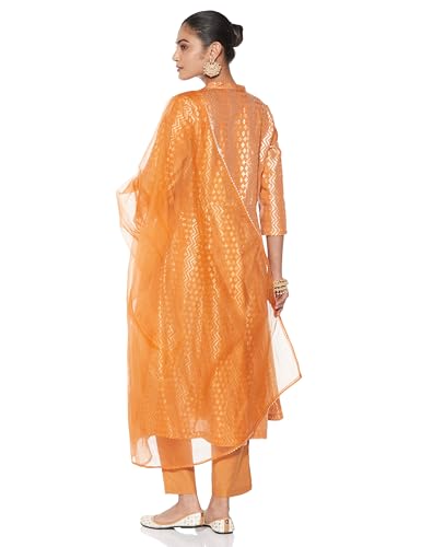 Image of Amazon Brand - Myx Women's Embroidered Anarkali Kurta Set with Organza Dupatta in Chanderi Blend (Available in Plus Sizes)
