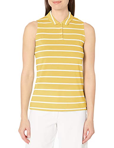 Nike Women's Nike Drifit Dry Polo Sleeveless Stripe, Saffron Quartz/White/Saffron Quartz, Large