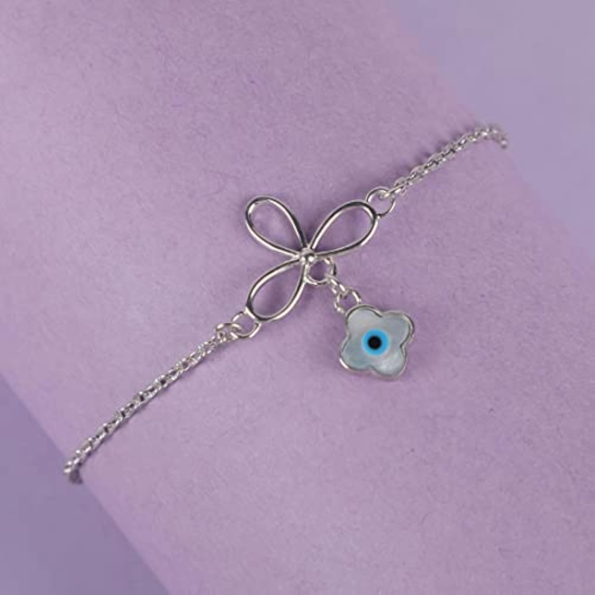 Women's 925 Sterling Silver Evil Eye Flower Adjustable Bracelet