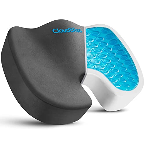 Image of CloudBliss Gel Seat Cushion - Cooling Gel Enhanced, Memory Foam, Ergonomic Seat Cushion for Long Sitting for Office, Game, Car, Airplane (Large, Grey)