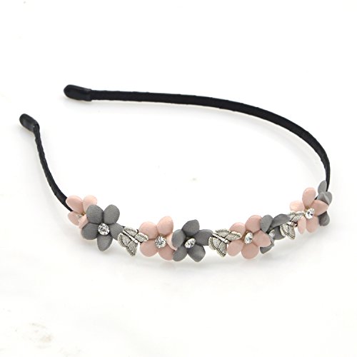 Rhinestone Flower Headband - Pink One Row Black Satin Glimmering Hairband with Crystal Glass for Women,Lady,Kids-Girls Hair Band (1 PCS, 5 Petal Grey Pink)