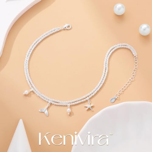 Image of Kenivira Sterling Silver Ankle Bracelets for Women,Gold Dainty Layered Waterproof Anklet for Women, Anklet Set Stackable Beach Gift Adjustable Size