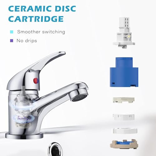 WasserRhythm Bathroom Sink Taps with Pop up Waste Mono Basin Taps Single Lever Chrome Hot and Cold Mixer Tap