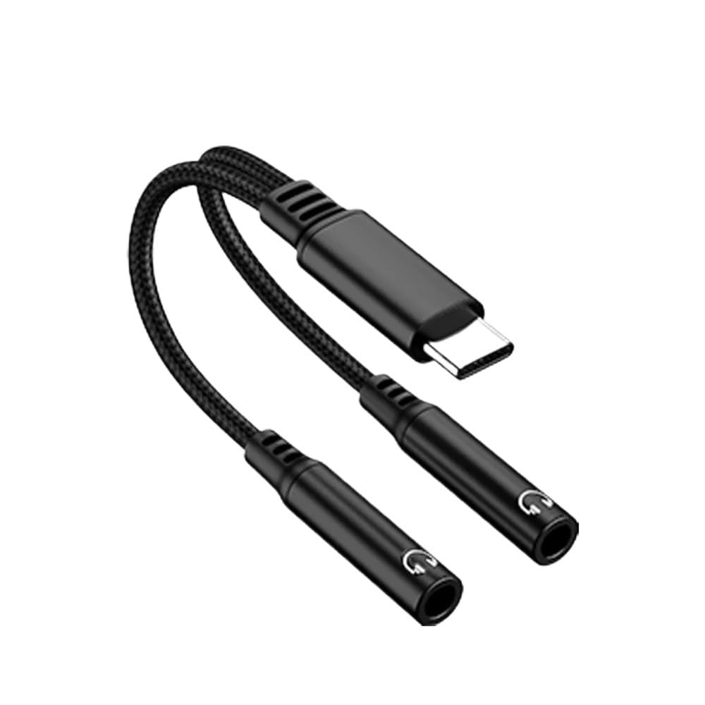 Câble adaptateur audio 2 en 1 type C vers double 3,5 mm DAC pour microphone vocal et casque (noir double musique)