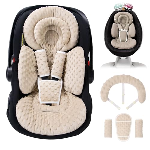 Image of TinlyFinly Infant Car Seat Insert with Extra Cushion for Preemie to Toddler, Reversible Newborn Carseat Insert for Baby Head Body Support, Fits for Stroller, Baby Swing, Bouncer - Dots, Beige
