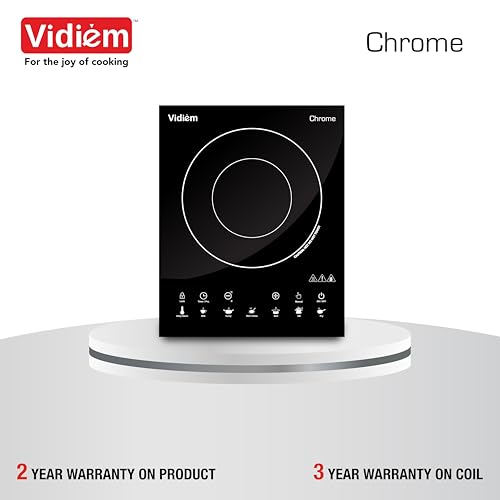 Image of Vidiem Chrome 2100W Induction Cooktop | Premium Touch Panel with LCD Display | Multiple Power Levels | Indian Menu Presets | Auto Shut-Off | 2-Year Warranty | Black