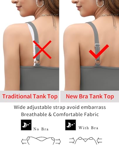 Image of V FOR CITY Women's Tank Top with Built in Bras Adjustable Wide Strap Padded Camisole Summer Cami Shirts