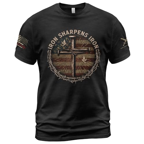 Iron Sharpens Iron T-Shirt Men, Christian Shirts for Men, Faith Shirt Mens, Cross Shirt, Bible Verse Shirts 1 (Black-M)