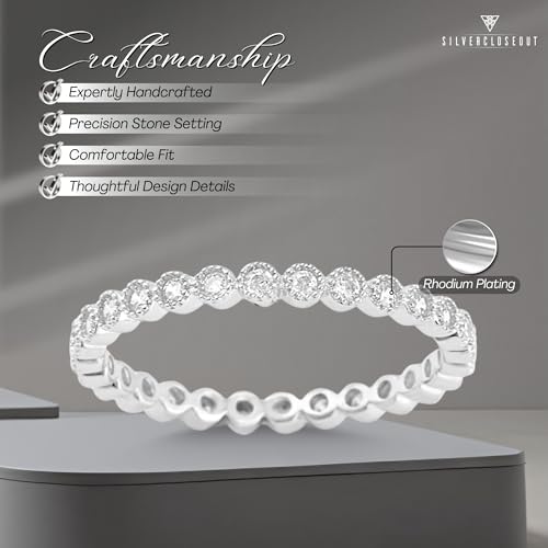 Rhodium Plated Sterling Silver Cz Cubic Zirconia Stackable Womens Eternity Band Promise Ring for Ladies (Size 4-11)3