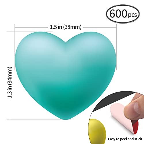 600Pcs Heart Shaped Sticker Labels, 3D Love Heart Stickers For Holiday Envelopes, Weddings, Valentine's Day, Offices, Blood Drives (1.5", 5 Colors) #TOP3