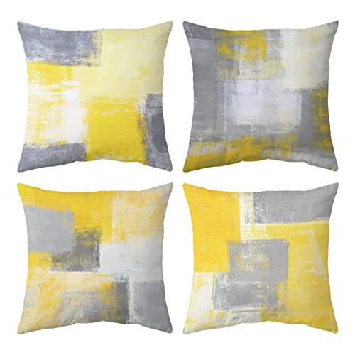 Chiinvent Yellow Abstract Pillow Covers Grey Yellow Decorative Throw Pillows Case Modern Artwork Square Cushion Cover For Sofa Bedroom Living Room Accent Home Decortion, 18 X 18 Inch, Set Of 4 #TOP9